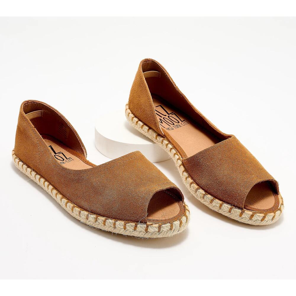 NIB Miz Mooz Cruze Suede Peep Toe D’Orsay Espadrille Flats Wheat Tan 38 7-7.5